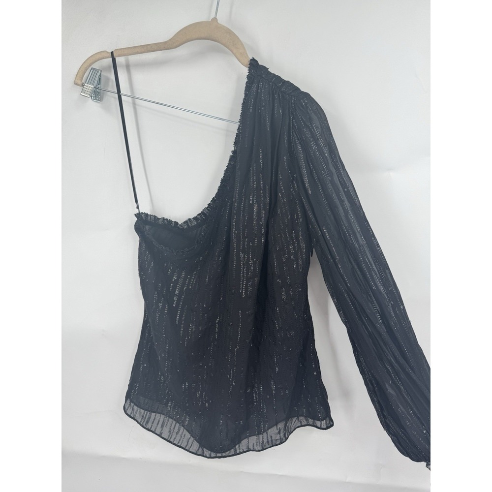Intermix Asymmetrical One Shoulder Blouse Women 4 Black‎ Striped Semi Sheer